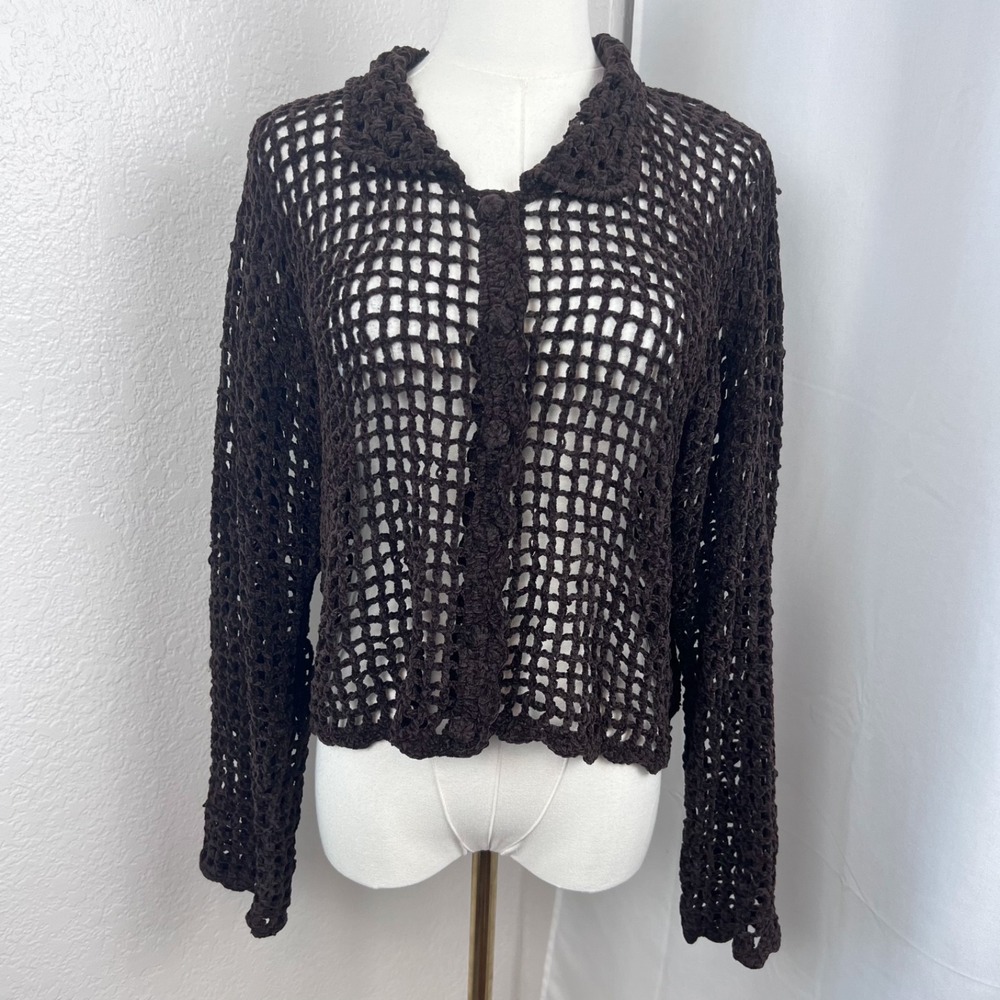 Y2K Open Knit Cardigan Womens OS Brown Soft Cozy Relaxed‎ Boho Coastal Resort
